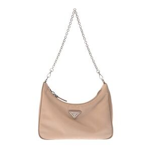 Prada Beige Pink Tan Shoulder Bag Nylon Saffiano Leather